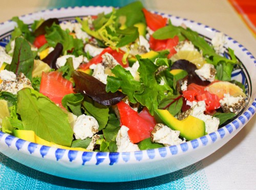 salmon avocado and goat cheese salad