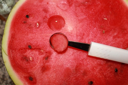 cantaloupe and watermelon in ginger sugar sauce