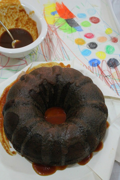 chocolate whiskey cake with caramel whiskey sauce