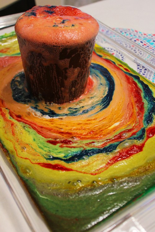 Volcanic eruptions and rainbow lava experiment