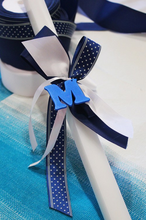 palm sunday candle:initials|marmite &amp; ponpon