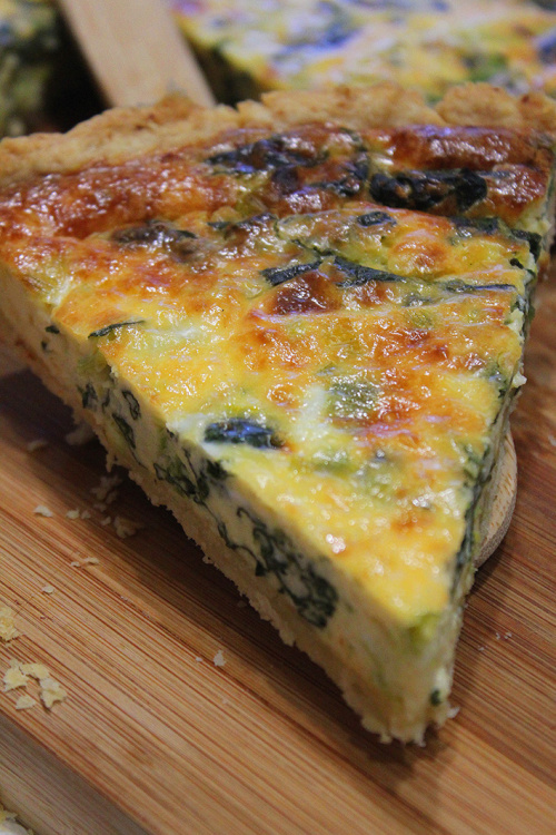Spinach, leek and cheddar cheese quiche